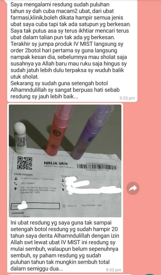 Alhamdullilah Dengan Izinnya Pakai Iv Mist Je Kejap Dah Hilang Bersin Bersin Pagi Bila Resdung